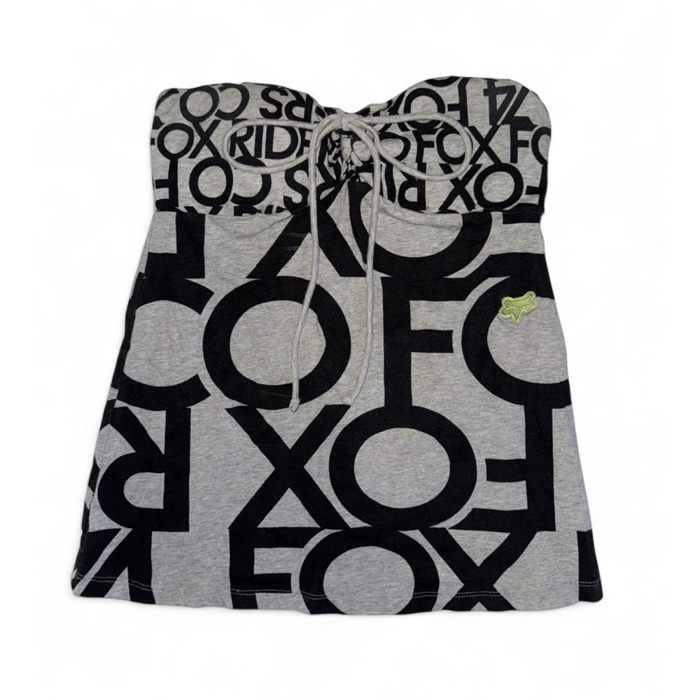 Vintage Y2K Fox Racing Strapless Tank Top Womens S Gray Black Moto Motocross